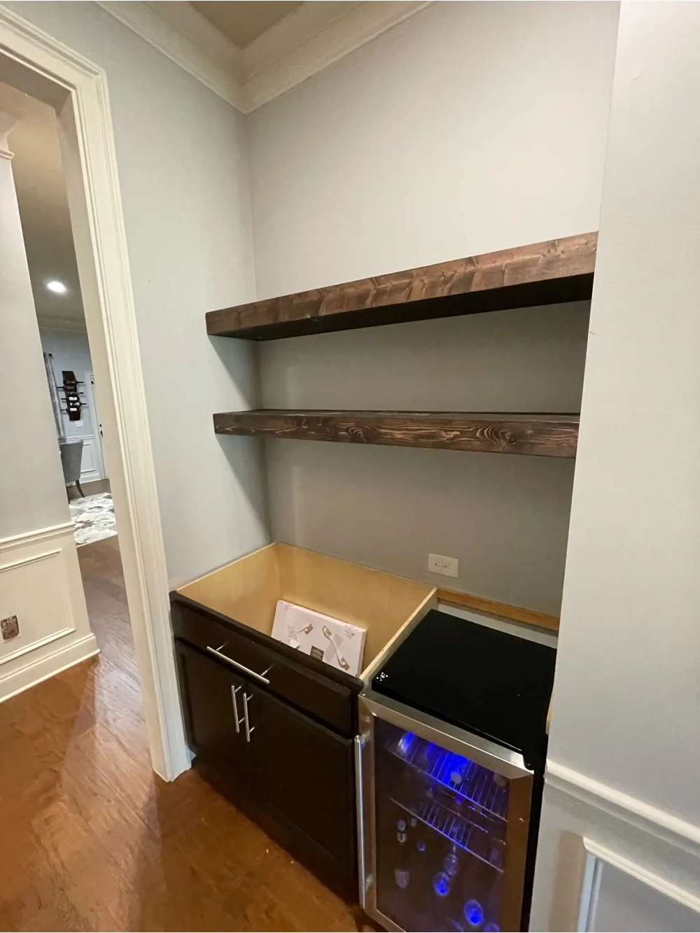 Rustic Floating Wall Shelves in Dark Wood Finish